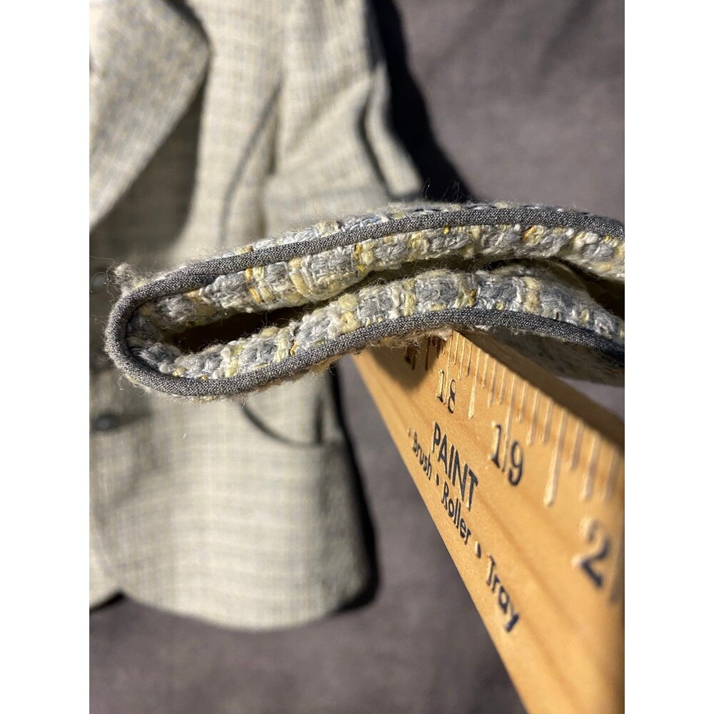 Tahari Arthur S Levine Tweed Blazer Jacket Size 4 Yellow Gray Plaid Piping - Picture 11 of 11